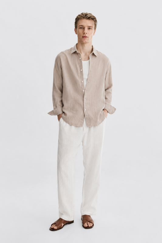 100% Pure Linen Camel Shirt
