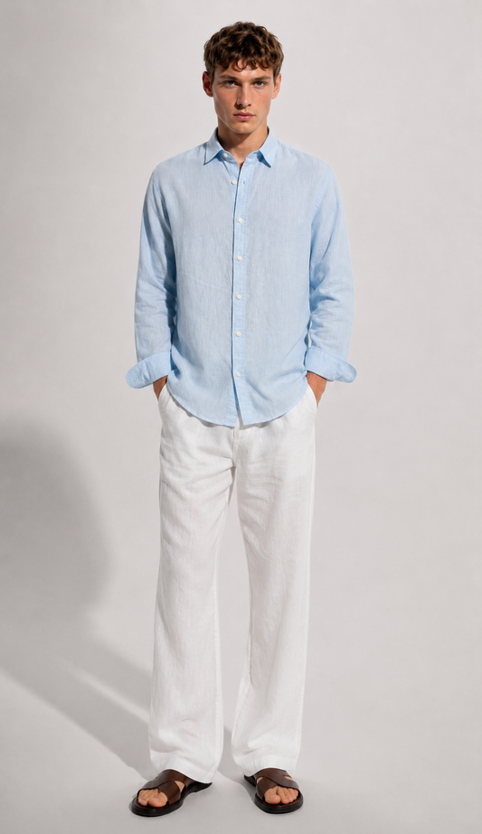 Blue Linen Blend Shirt