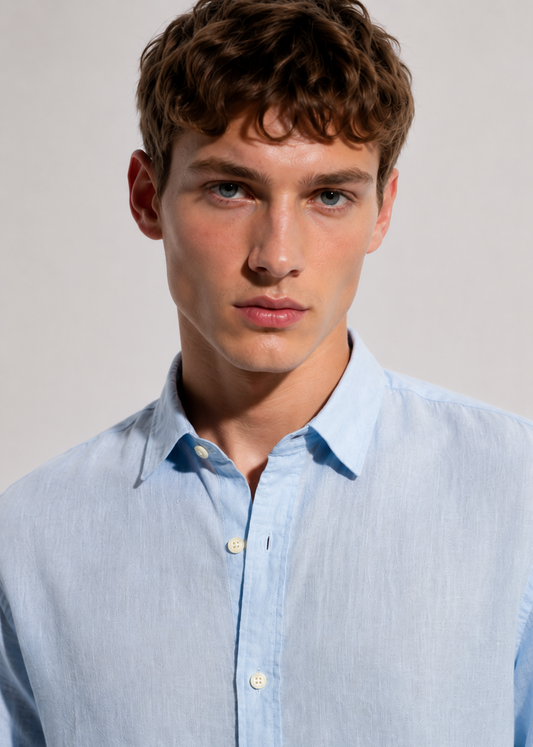 Blue Linen Blend Shirt