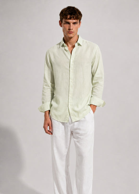 Light Matcha Linen Blend Shirt