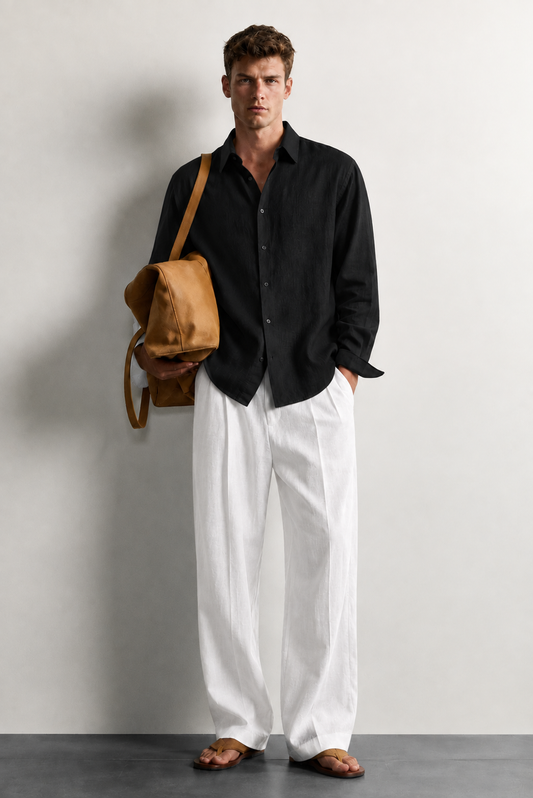 Regular fit Black Linen Blend Shirt