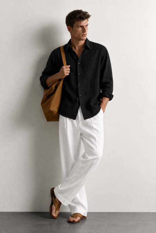 Regular fit Black Linen Blend Shirt