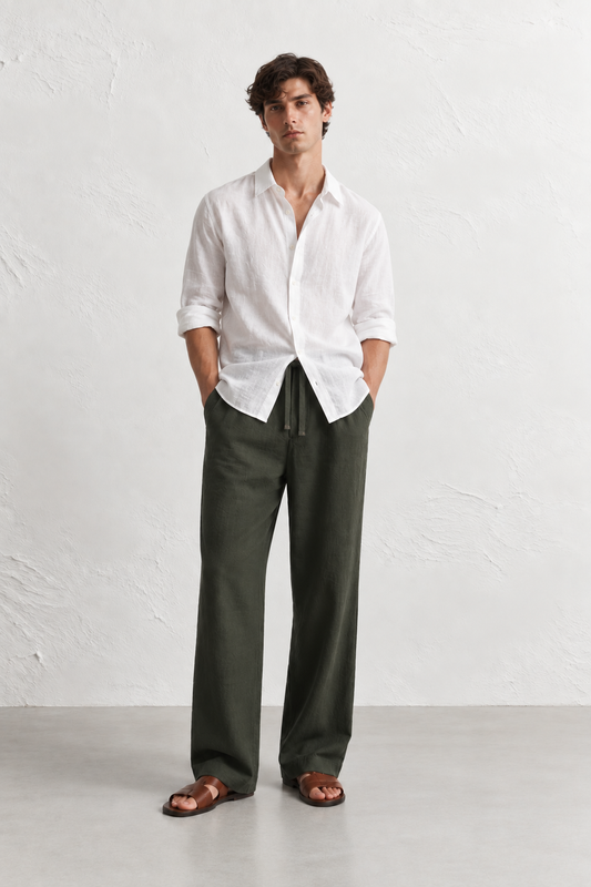 Relaxed fit Linen Pants Dark Olive
