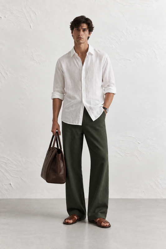 Relaxed fit Linen Pants Dark Olive
