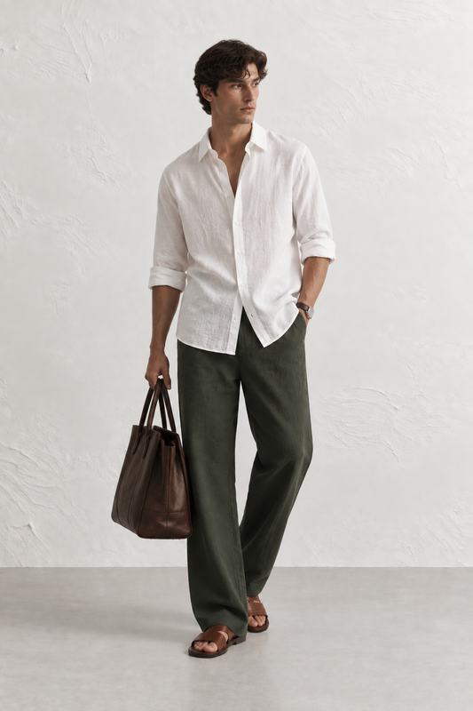 Relaxed fit Linen Pants Dark Olive