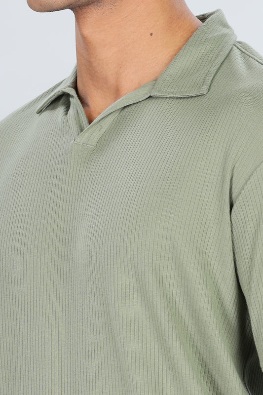 Light Green Rib Knit Polo