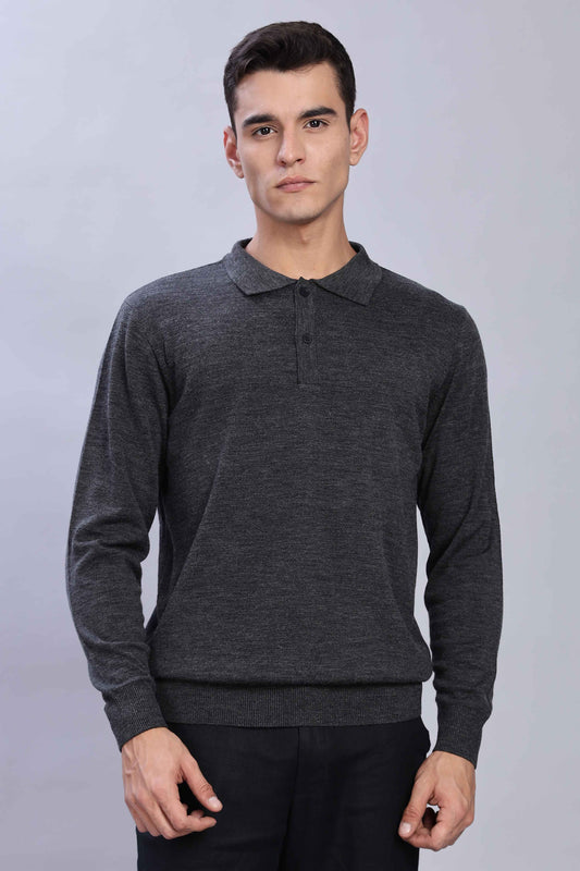 Dark Grey Micro-structured knitted polo