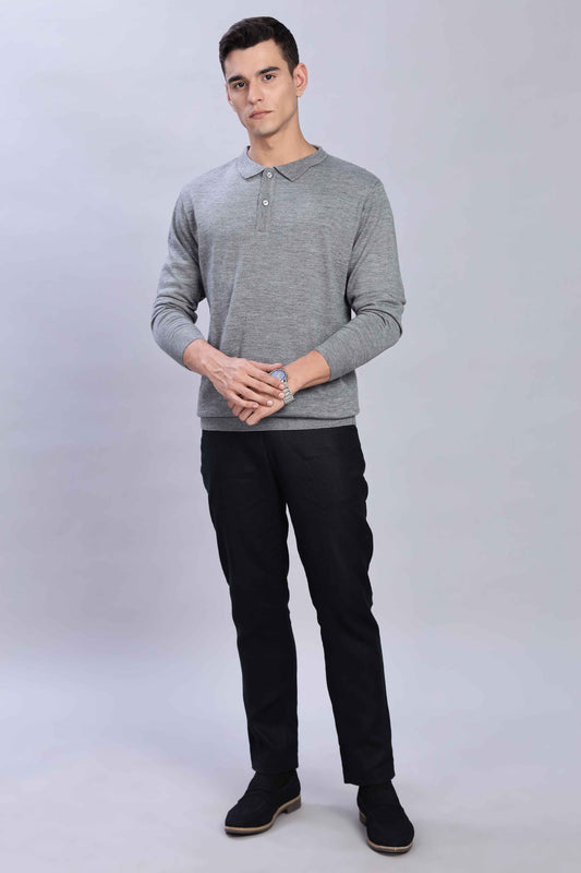 Mid Grey Micro-structured knitted polo