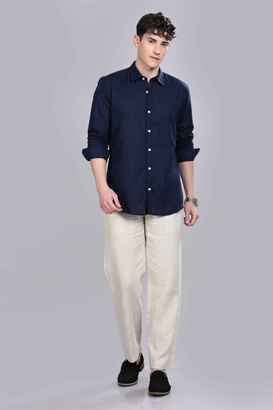 Navy Blue Linen Blend Shirt