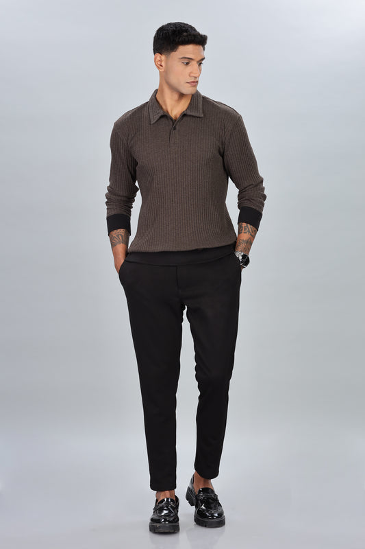 Brown Rib Knit Polo