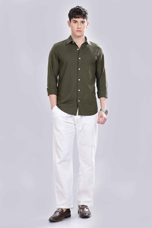 Olive Green Linen Blend Shirt