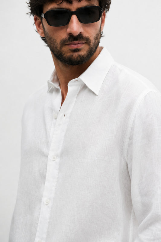 100% Linen White Relaxed Fit Shirt