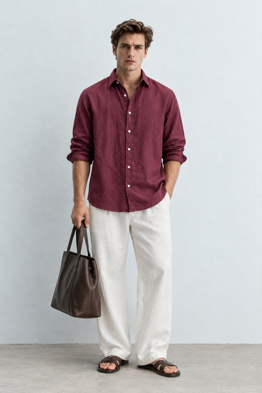 100% Pure Linen Grape Shirt