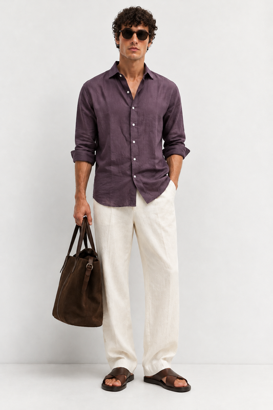 Plum Linen Blend Shirt