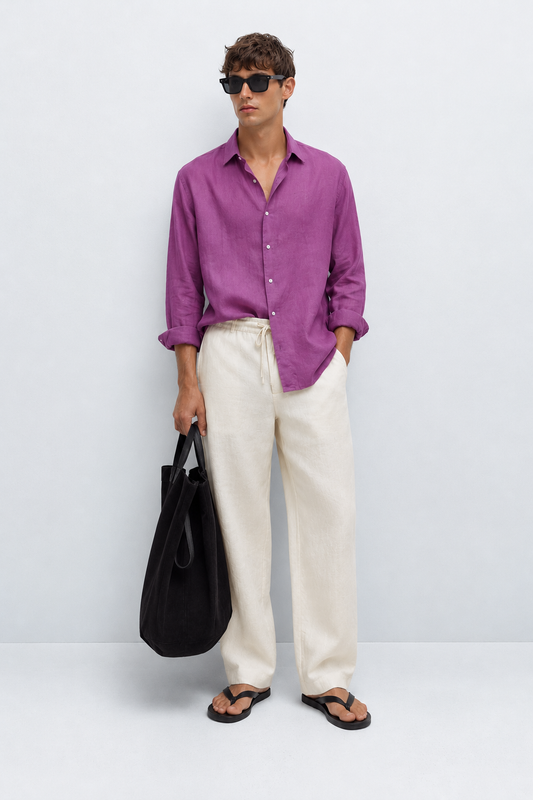 100% Pure Linen Purple Shirt