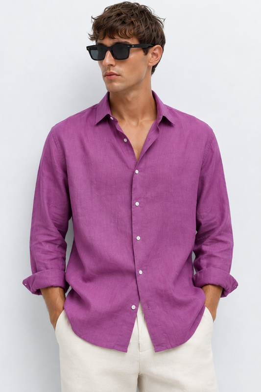 100% Pure Linen Purple Shirt