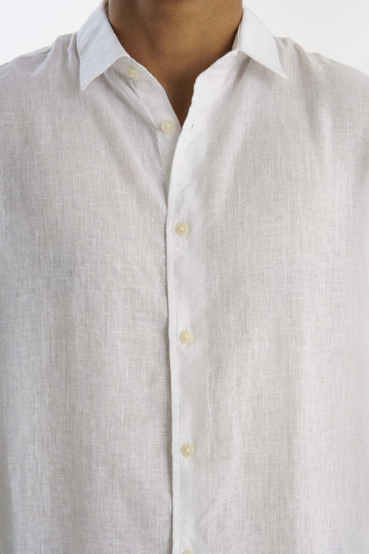 White Regular Fit Linen Shirt
