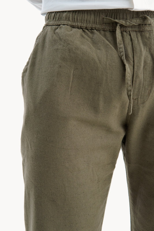 Olive Regular Fit Linen Pants