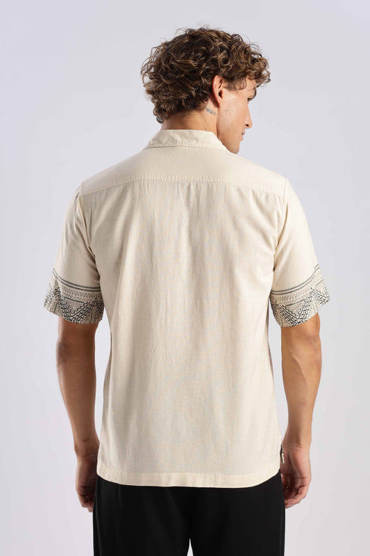 Warm Beige Ethnic Linen Shirt